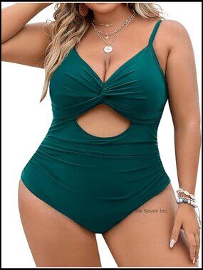 Plus Size Tummy Control One Piece Swimsuit Twist Front Ruched Swimwear